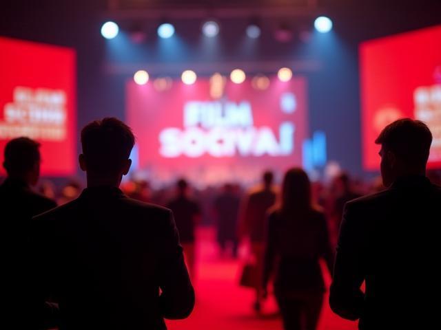 Image of a film festival event with red carpet or screen